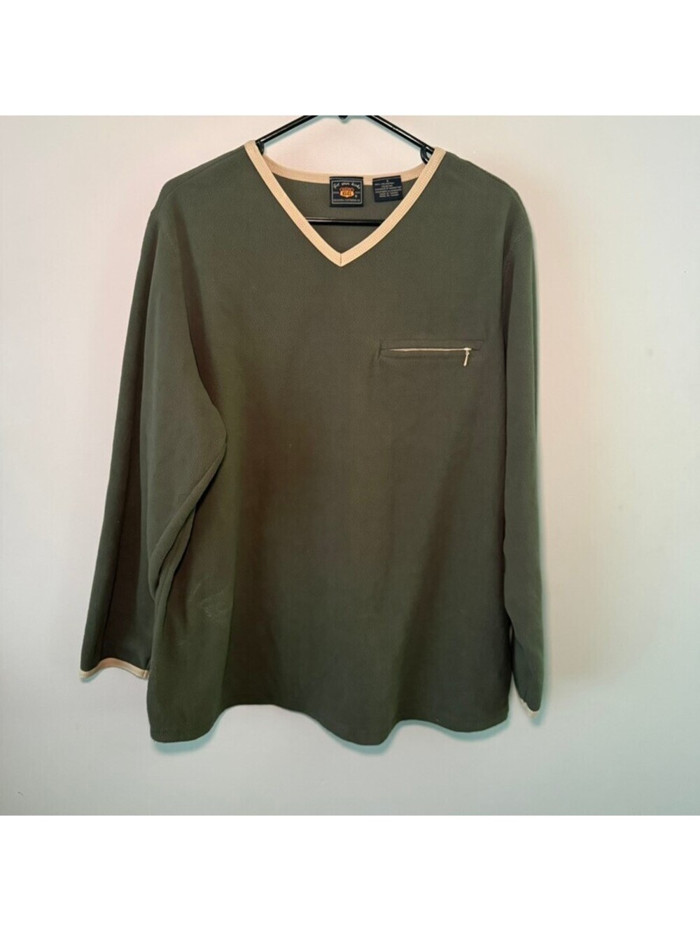 Route 66 Mens Olive Green Fleece V-Neck Pullover Sweater Zipper Pocket Size X - Picture 1 of 4